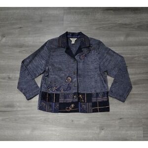 Vintage Teddi Purple Sweater Jacket Cardigan Womens Large‎ Floral Embroidered